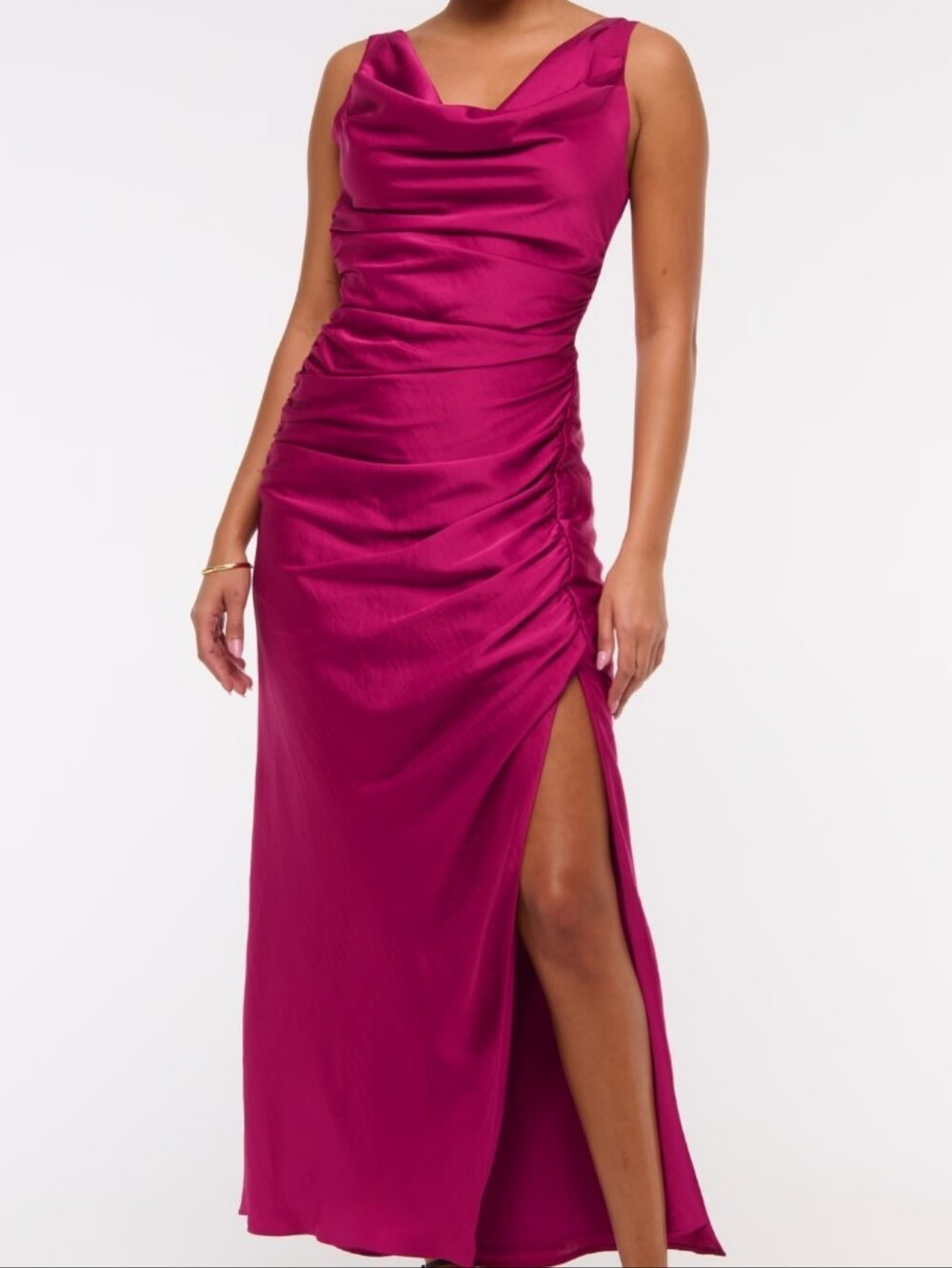 Abercrombie & Fitch Ruched Cowl-Neck Maxi Dress in Burgundy